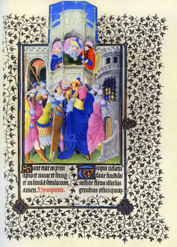 Illumination depicting the deliverance of Barabbas from the Belles Heures of Jean de France