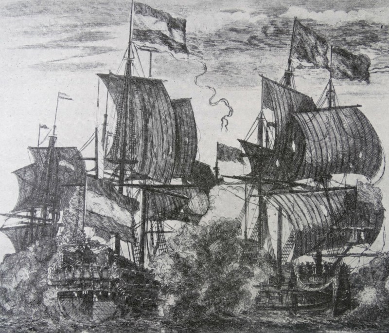 Spanish and Dutch ships in sea battle 17th century