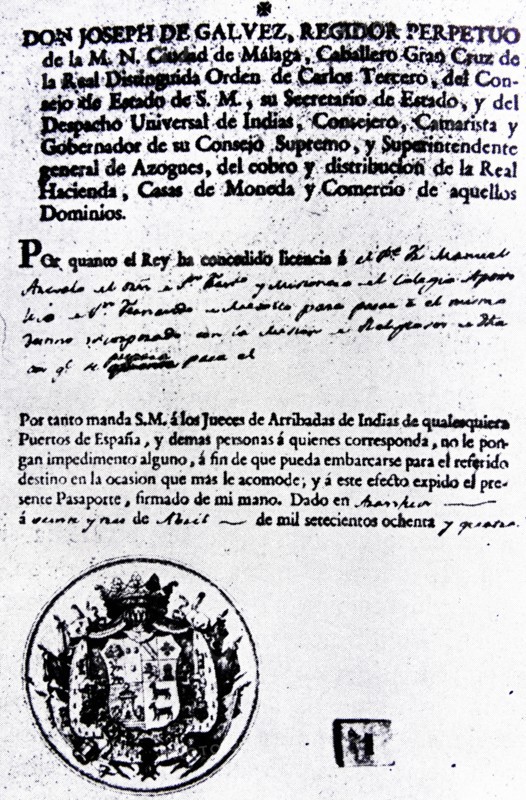 document signed by José de Gálvez y Gallardo
