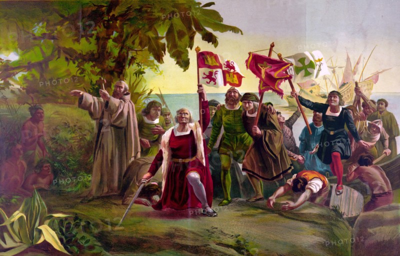 The landing of the explorer Christopher Columbus at San Salvador