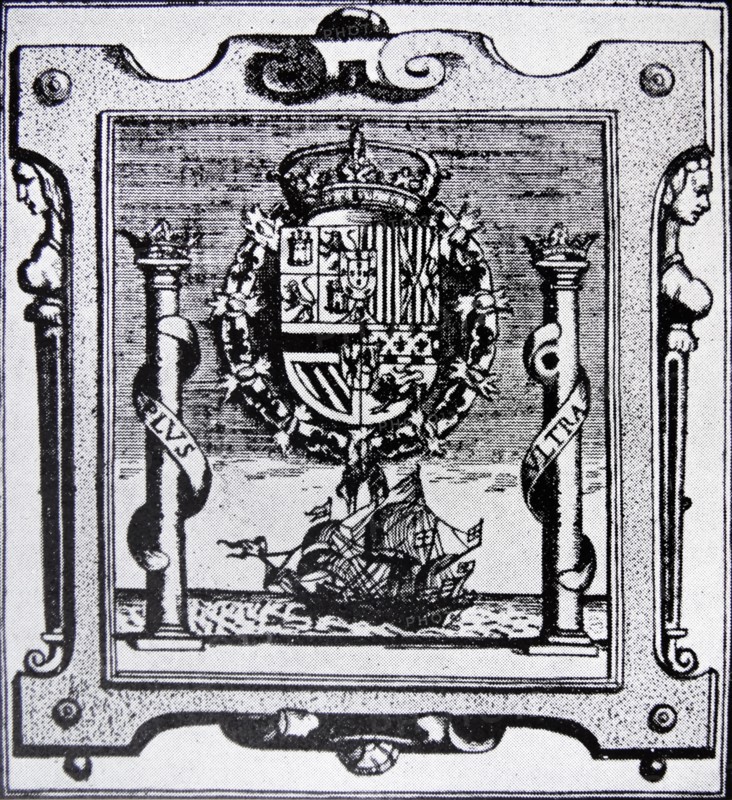 Woodcut depicting the Emblem of the Council of the Indies