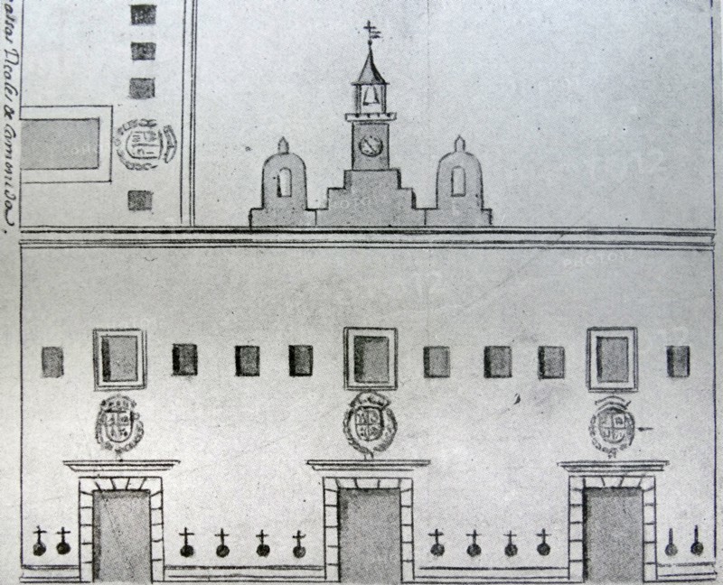 Engraving depicting the Façade of the National Palace in Mexico