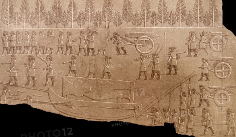 Stone plaque depicting the construction of the monuments of Nineveh
