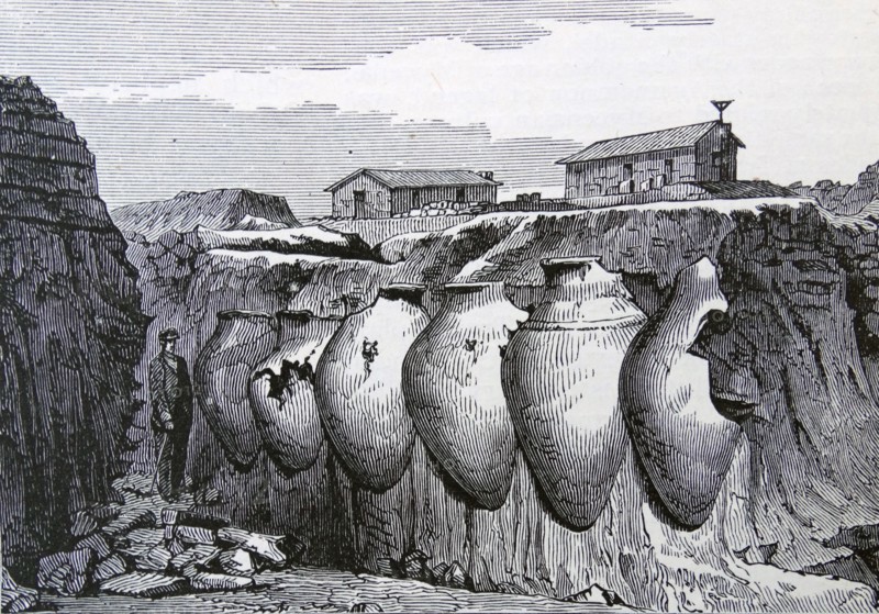 Engraving depicting a wine merchant's cellar in Ancient Troy