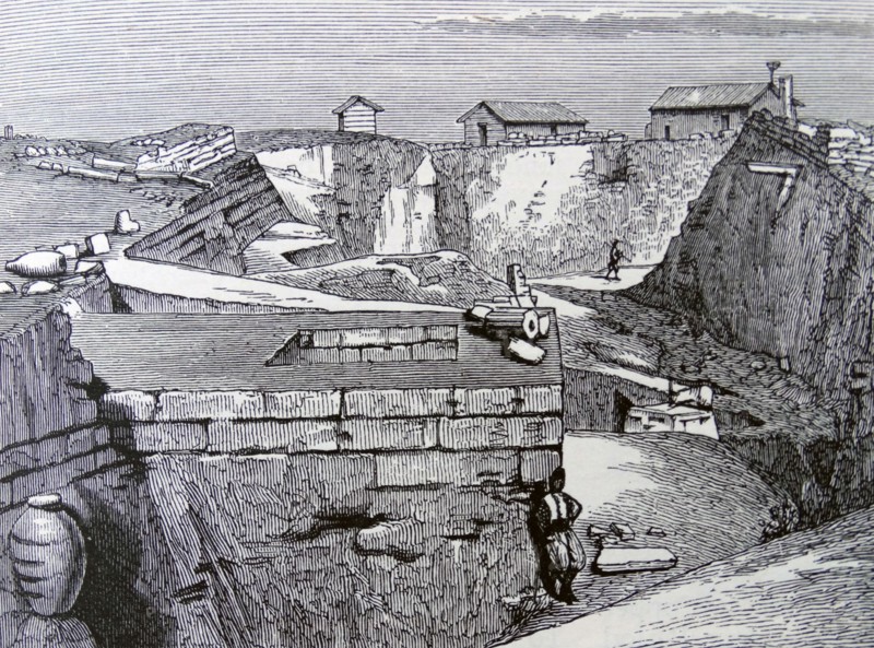 Engraving depicting the excavations in the Temple of Athena at Troy