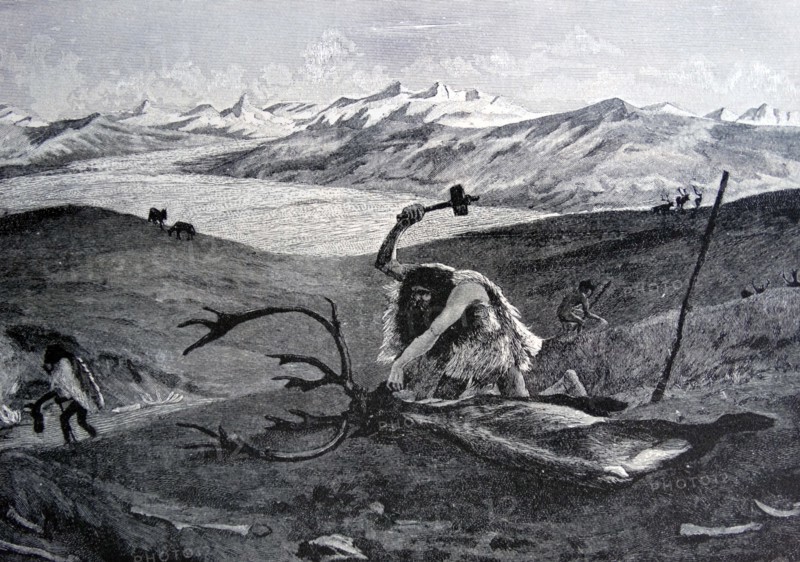 Painting depicting reindeer hunting in the later Ice Age