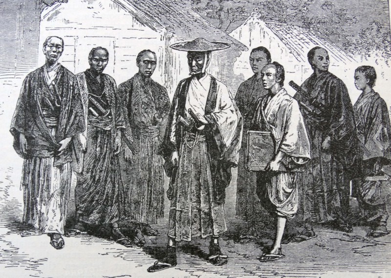 A group of civil and military officials in old Japan