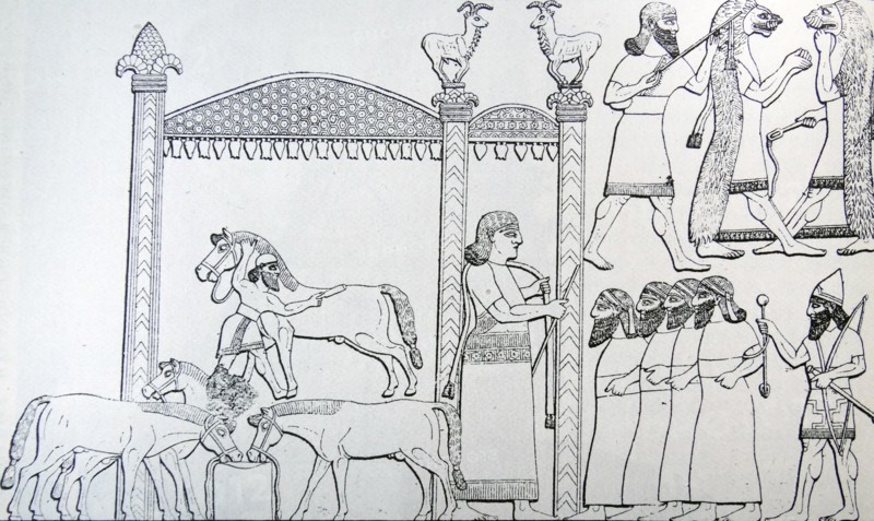 Woodcut depicting a camp scene in the days of Nineveh's Power