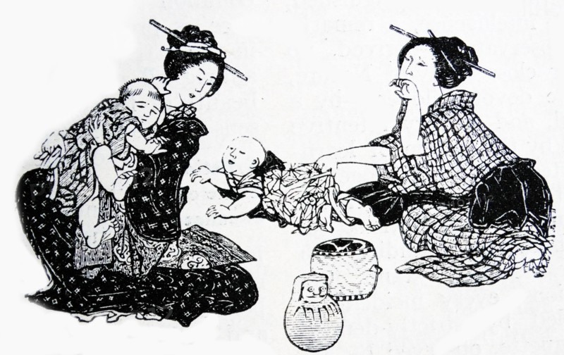 Illustration of a Japanese lady and her servant