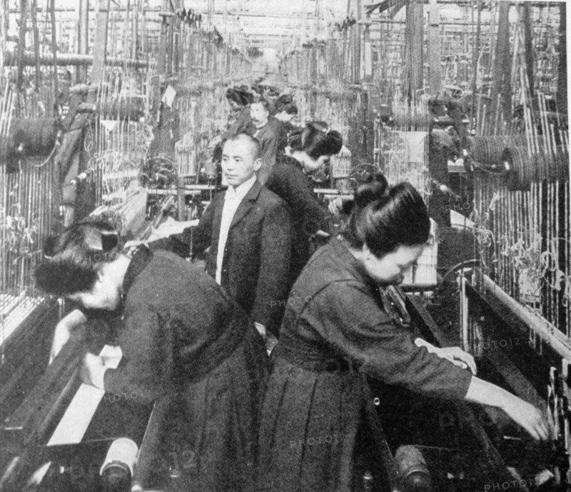 a busy silk factory in Japan