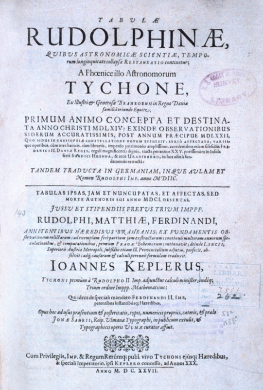Title page of Tabulae Rudolphinae