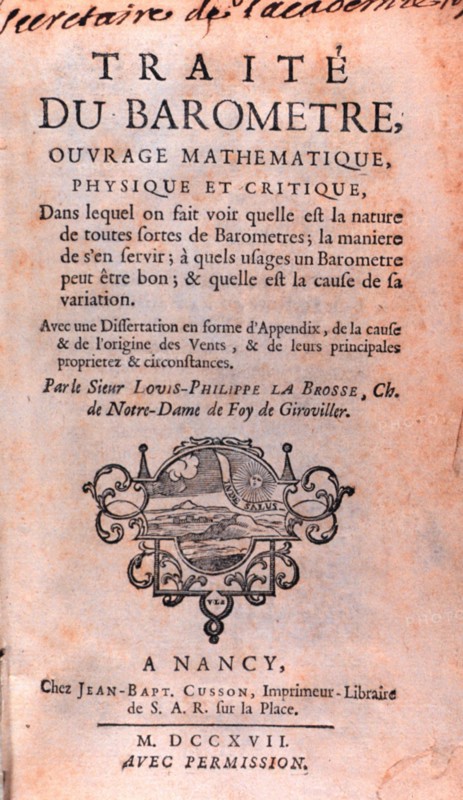Title page for 'Traite du barometre