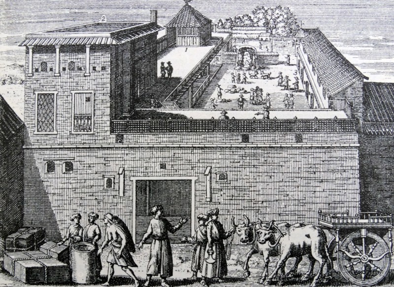 Woodcut depicting a trading office