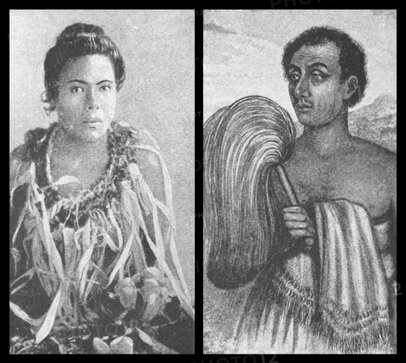 Young woman of Tonga and Samoan 'Orator' with fly flapper