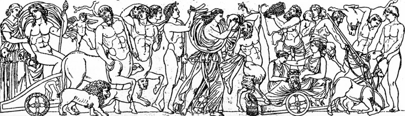 Illustration of a Greek sculpture depicting the worship of Dionysus
