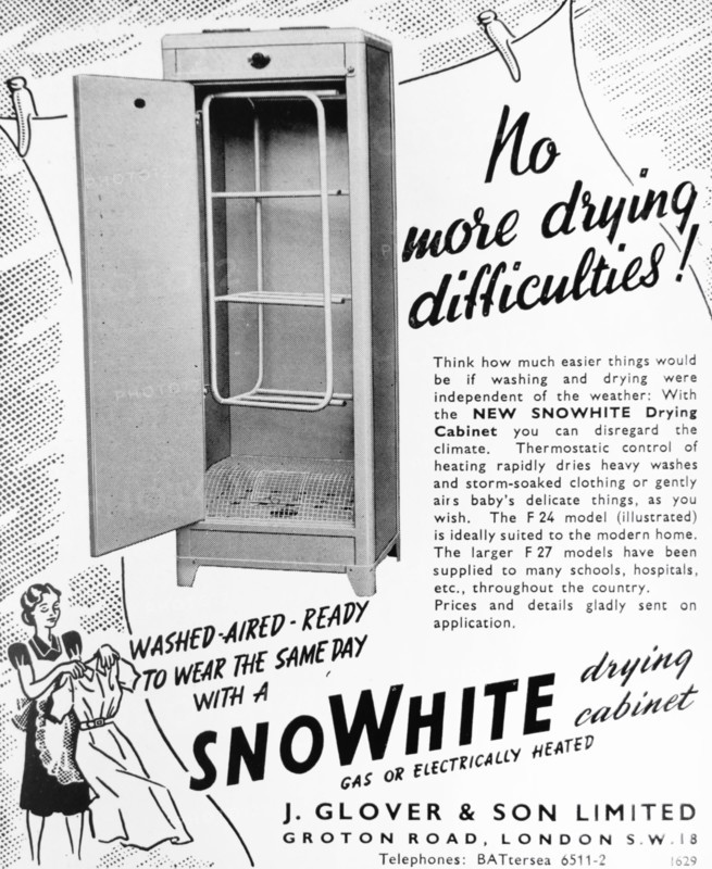 Advert for the 'new' SNOWHITE Drying Cabinet