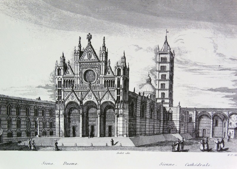 Engraving depicting the Siena Cathedral