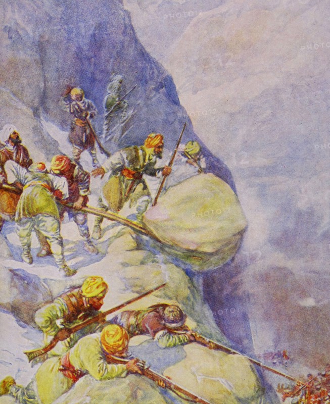 soldiers being crushed by rolling stones by Joseph Ratcliffe Skelton