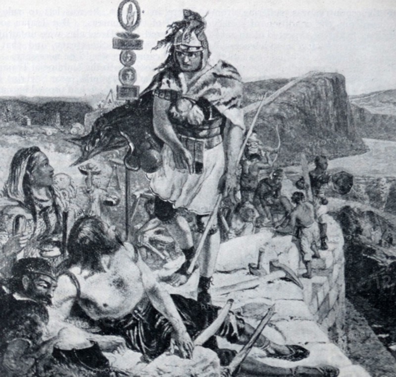 Painting depicting a slave resting by the feet of a Roman Officer