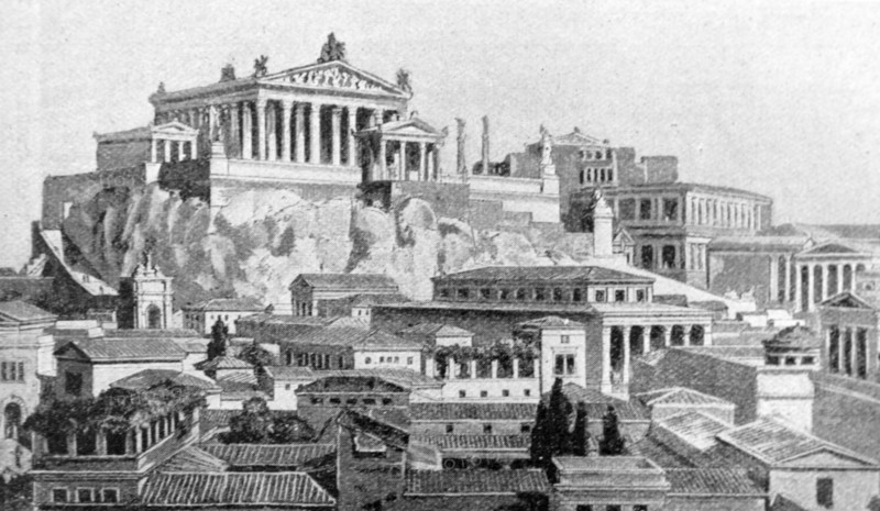 Painting depicting a view of Rome and the Temple of Venus