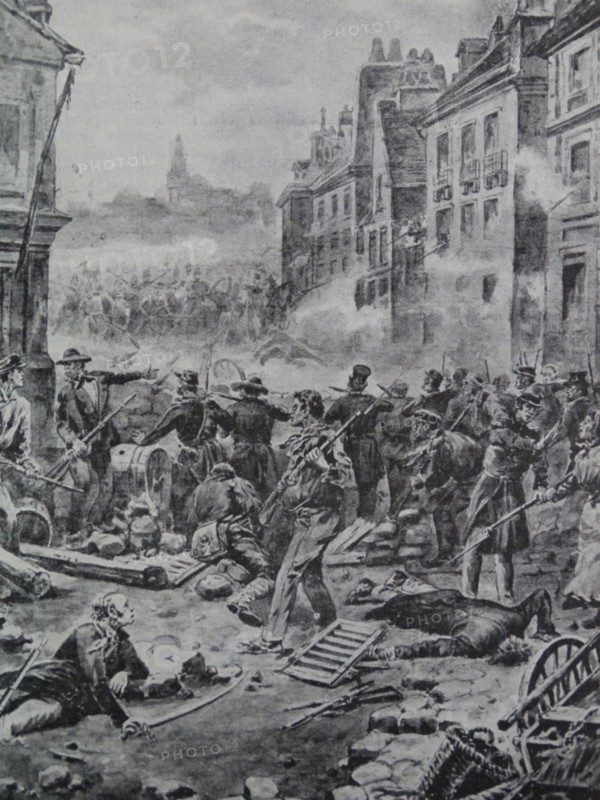 Fighting in the streets of Paris during the Revolution of February 1848