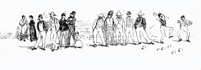 local men playing boules or petanque as other people walk by