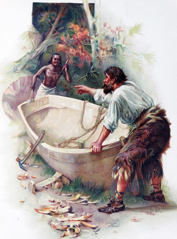 Illustration from a nineteenth century edition of 'Robinson Crusoe' a novel by Daniel Defoe.