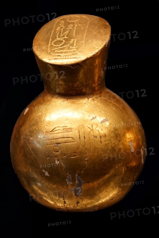 Three gilded wooden model containers inscribed with the name of Ramses II