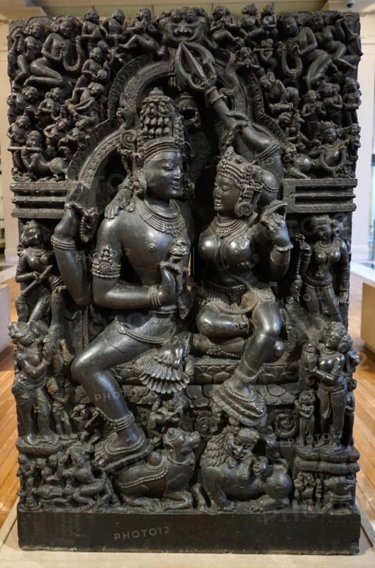 Detail of a bronze statue depicting Shiva and Parvati