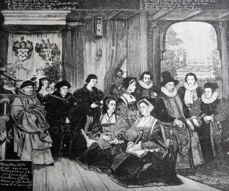 Engraving depicting the noble family of Sir Thomas More