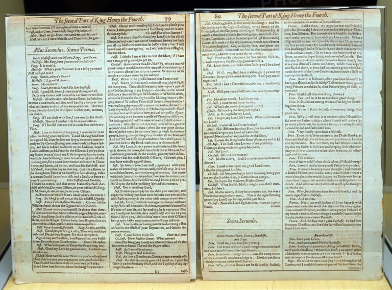 Pages from the First Folio show Act 1 Scene 1 from Henry IV part 2