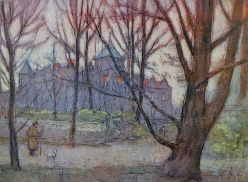 Coloured sketch of Holland House from Holland Walk