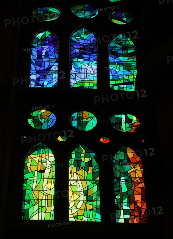 Stained glass window at the Basílica i Temple Expiatori de la Sagrada Família