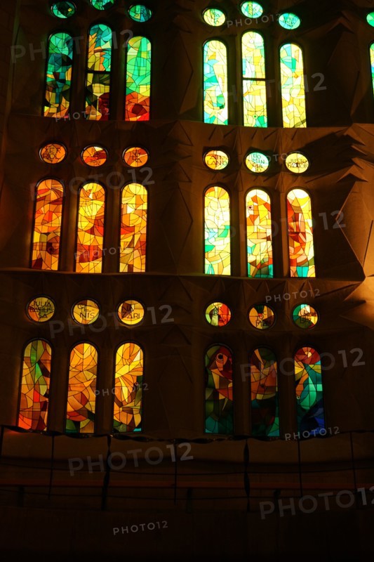 Stained glass window at the Basílica i Temple Expiatori de la Sagrada Família