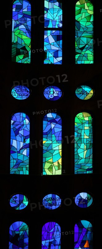 Stained glass window at the Basílica i Temple Expiatori de la Sagrada Família