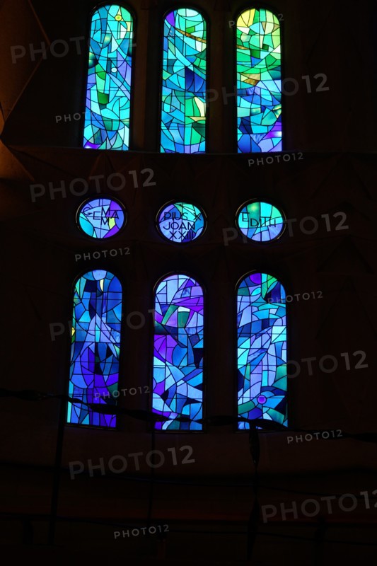 Stained glass window at the Basílica i Temple Expiatori de la Sagrada Família