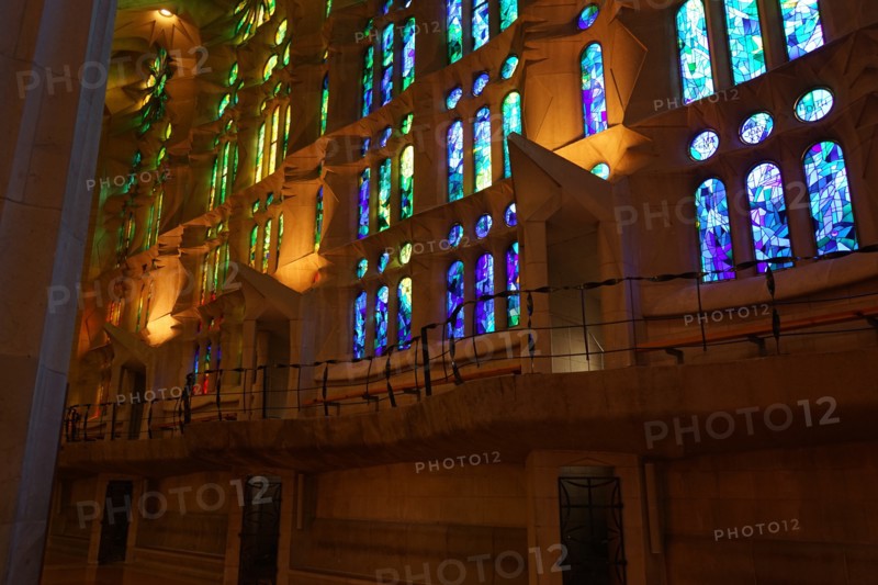 Stained glass window at the Basílica i Temple Expiatori de la Sagrada Família