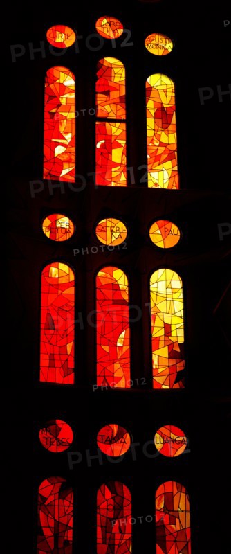 Stained glass window at the Basílica i Temple Expiatori de la Sagrada Família