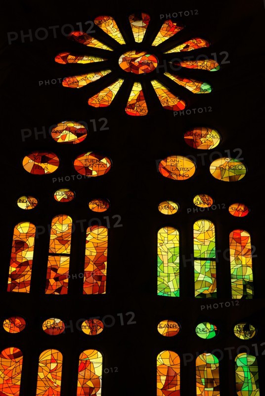Stained glass window at the Basílica i Temple Expiatori de la Sagrada Família