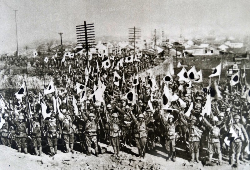 The Japanese troops in Nanking after the city's conquest