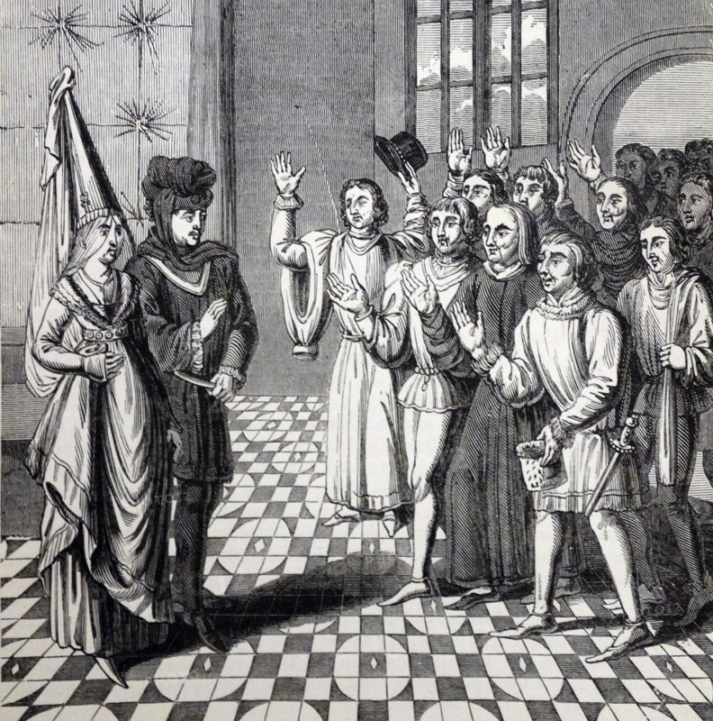 The entry of King John of Montfort and his Duchess Joanna of Flanders