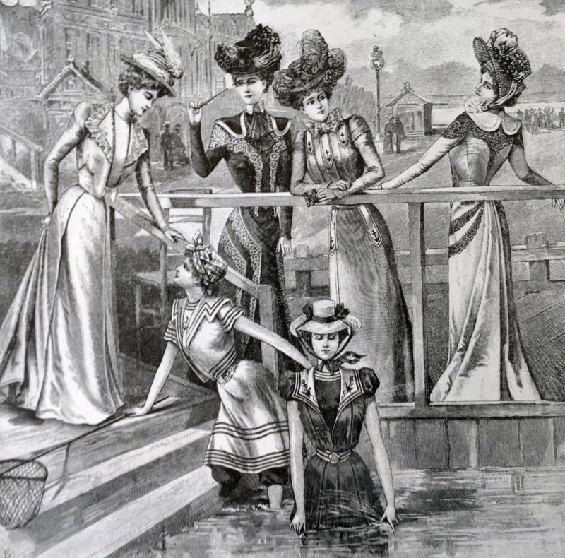 Engravings depicting scenes from Stockholm's swimming and siminrättning