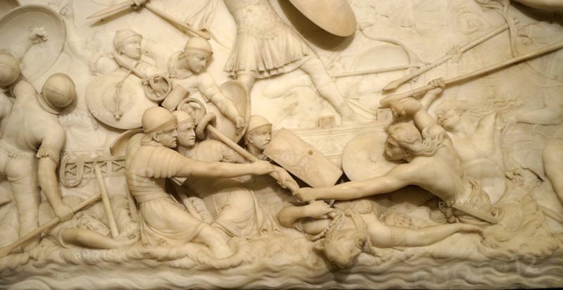 Marble relief depicting Julius Caesar invading Britain by John Deare