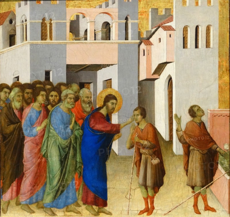 Jesus opens the Eyes of a Man Born Blind' by Duccio di Buoninsegna