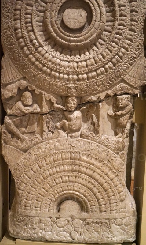 Railing depicting lotuses and dancing dwarfs
