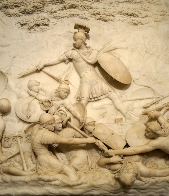 Marble relief depicting Julius Caesar invading Britain by John Deare