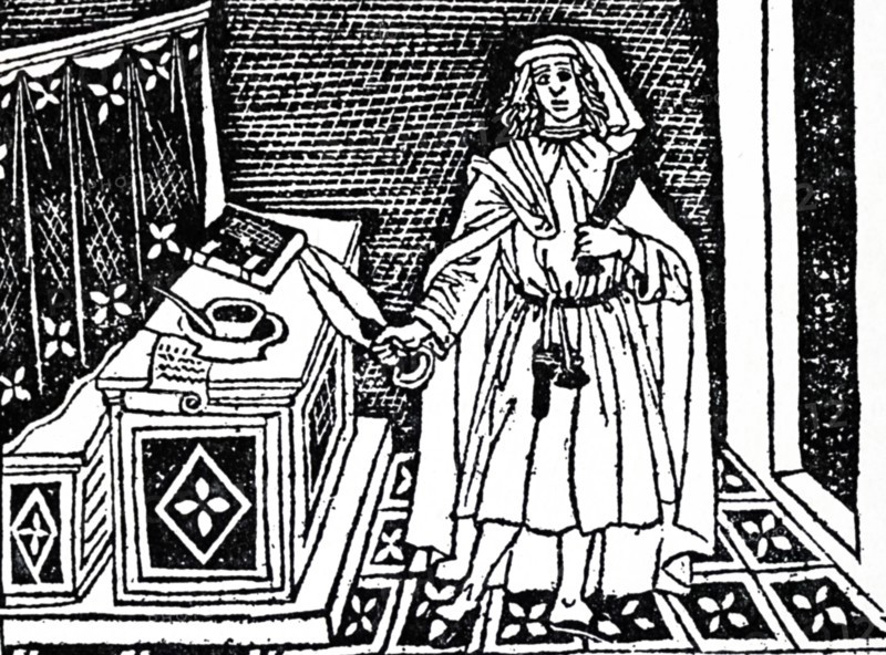 Woodblock print depicting a Florentine male holding sheep shears