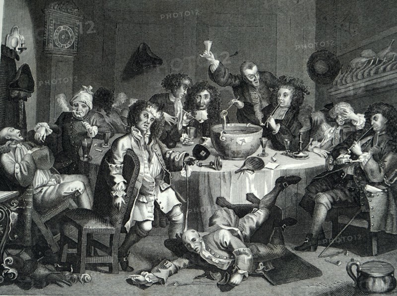 Engraved scene of a midnight conversation during the 19th Century