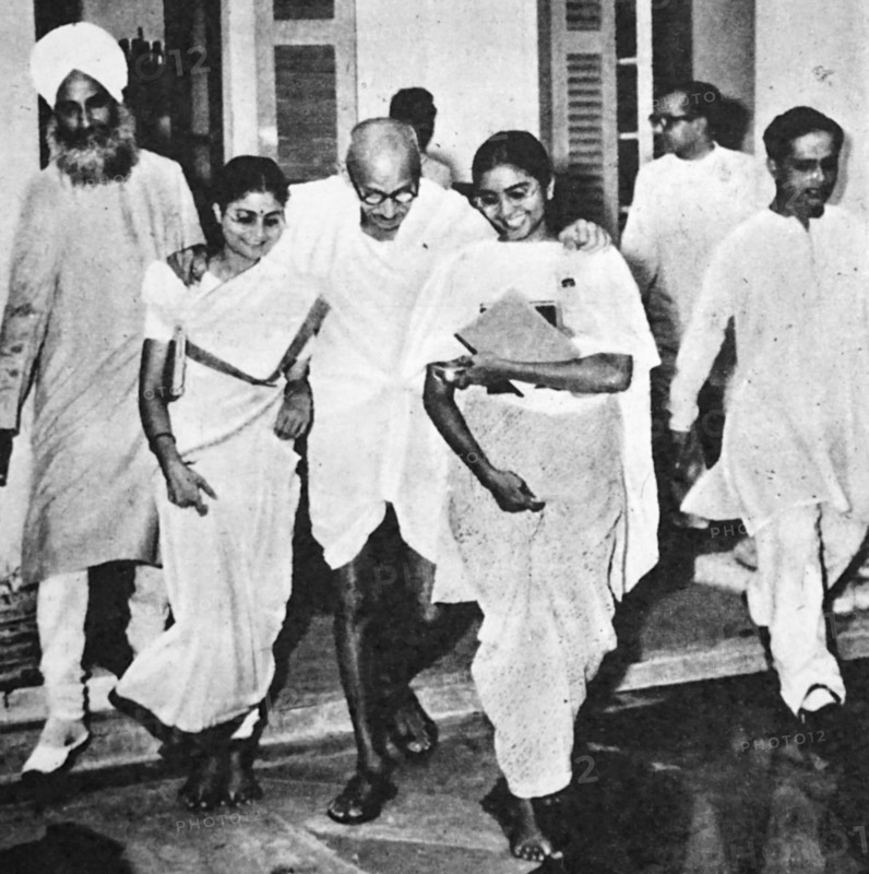 Photograph of an emaciated Mahatma Gandhi