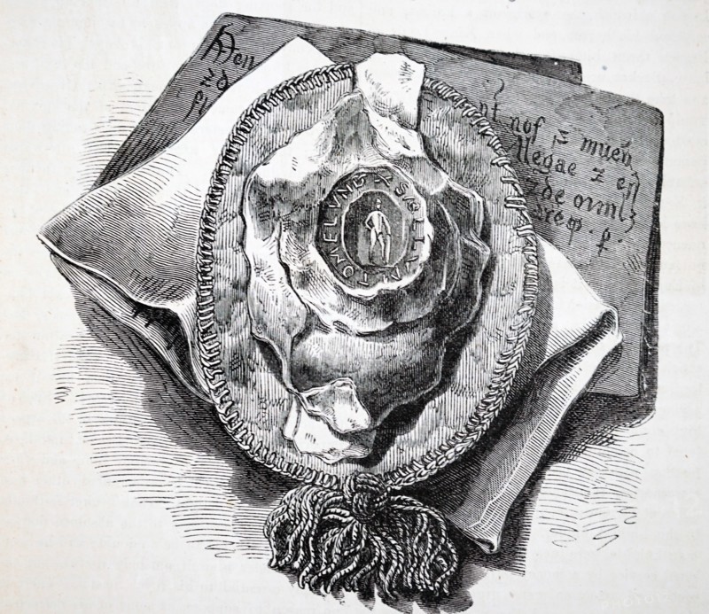 Engraving depicting the seal and bag preserved in the Record Office